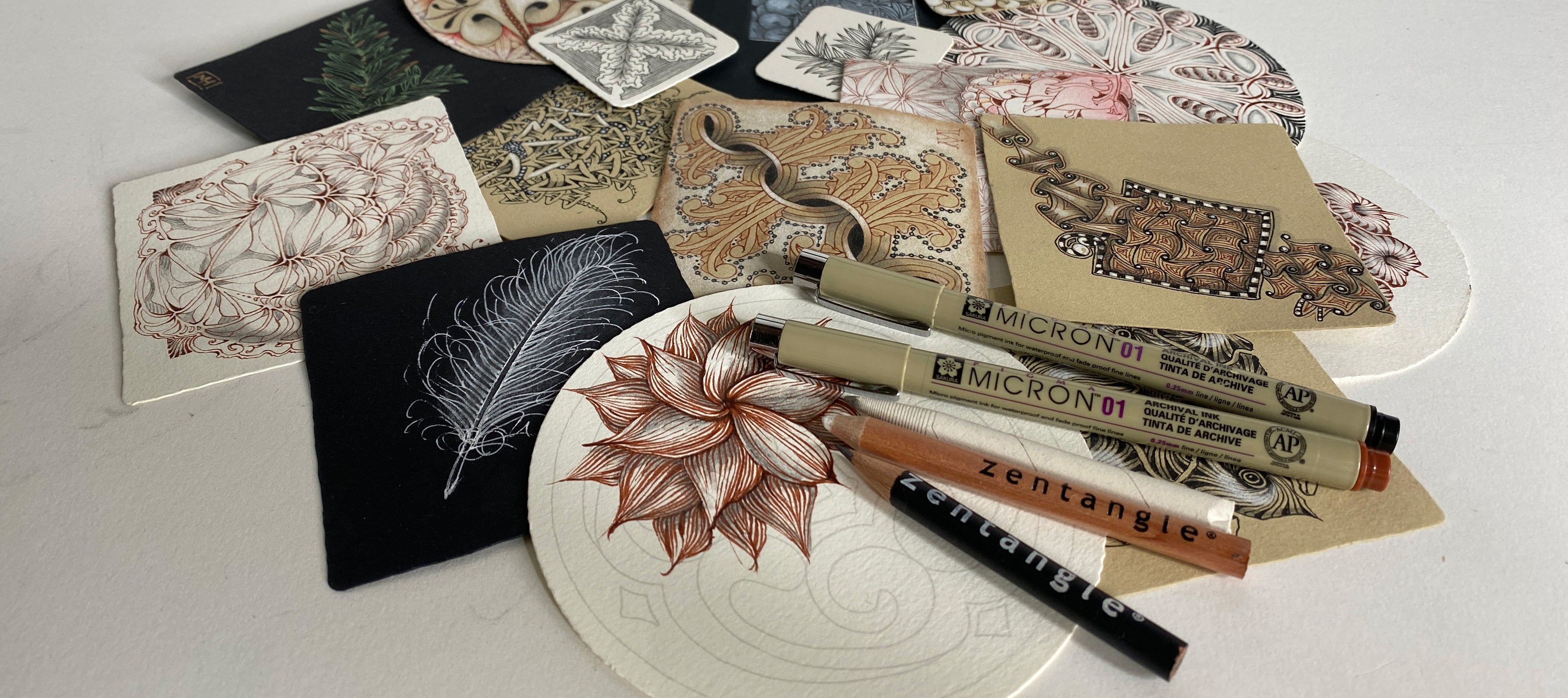 Zentangle drawing instruments and artwork