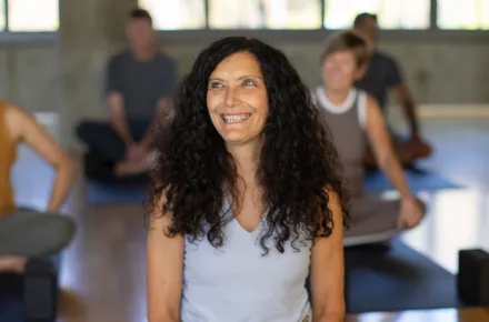 yoga students smiling in class