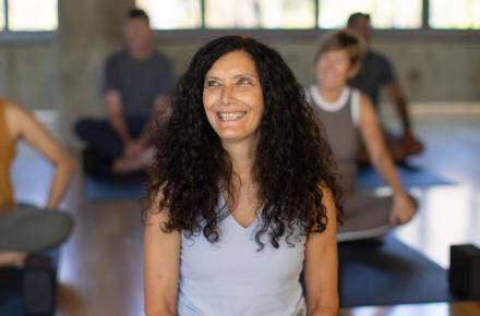 yoga students smiling in class