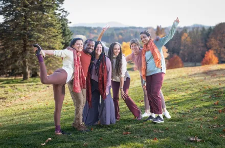 Outside fall yoga group
