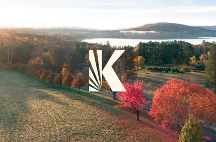 Kripalu's new word mark on a fall landscape of campus