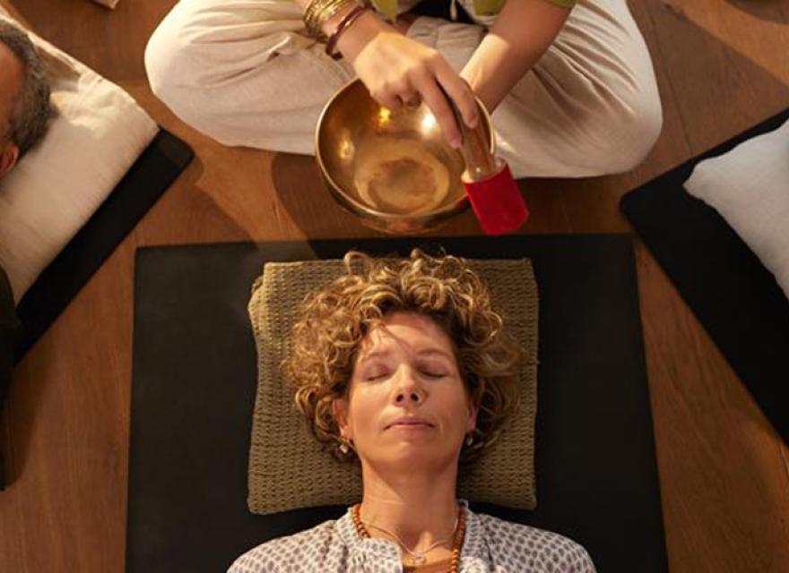 Attendees enjoy a sound healing session