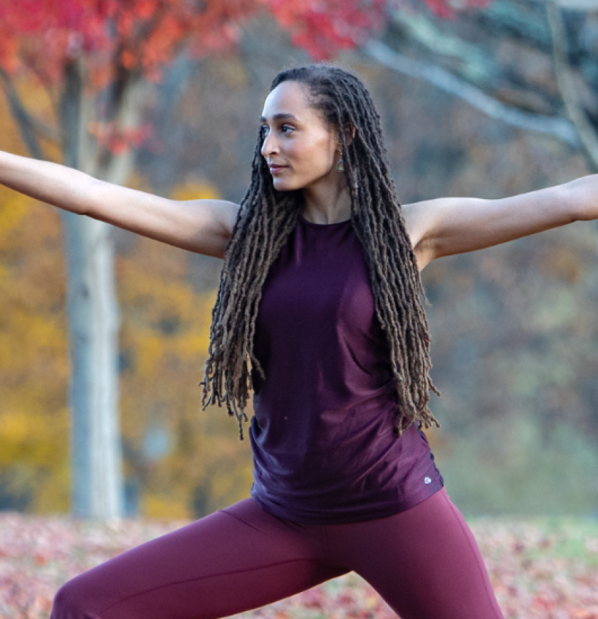 fall yoga shot outside