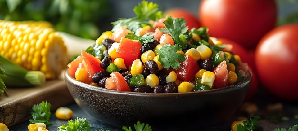 Corn and black bean salsa Bowl of corn and black bean salsa