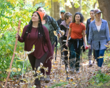 fall hiking in the woods