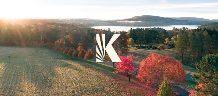 Kripalu's new word mark on a fall landscape of campus