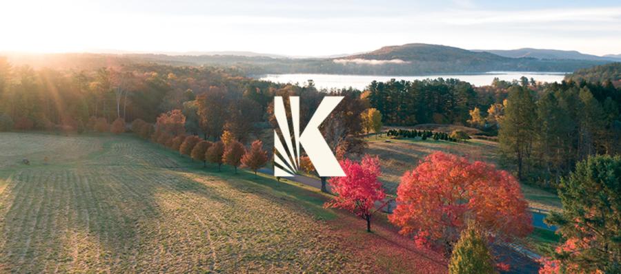 Kripalu's new word mark on a fall landscape of campus