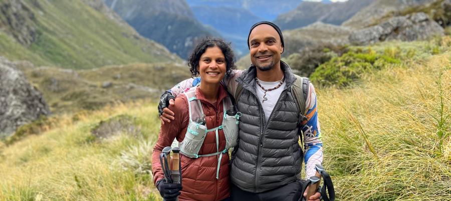 Hawah Kasat and Madhuri Kasat Shors hiking in the mountains