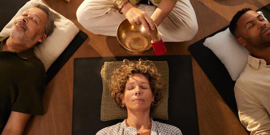 Attendees enjoy a sound healing session
