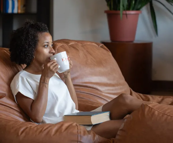 Drinking coffee inside