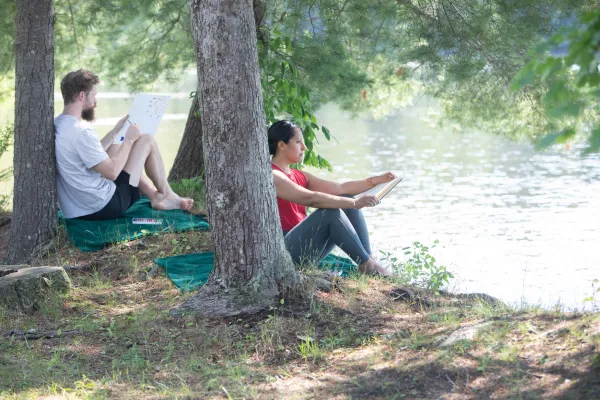 Reading by the lake