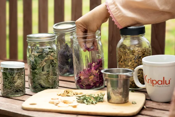 Herbs outside with mug