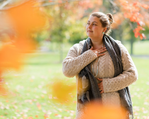 outside in the fall hand on heart