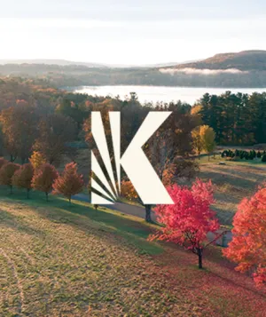 Kripalu's new word mark on a fall landscape of campus