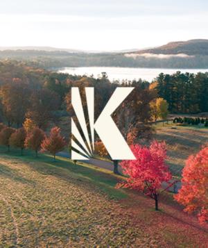 Kripalu's new word mark on a fall landscape of campus