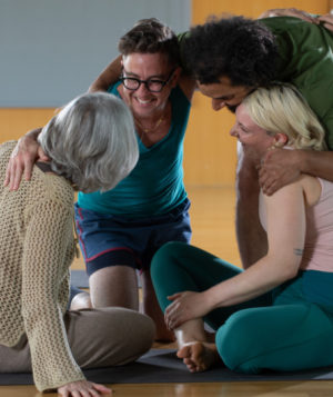 Group inside hugging