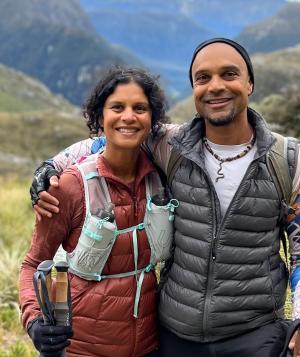 Hawah Kasat and Madhuri Kasat Shors hiking in the mountains