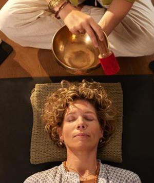 Attendees enjoy a sound healing session